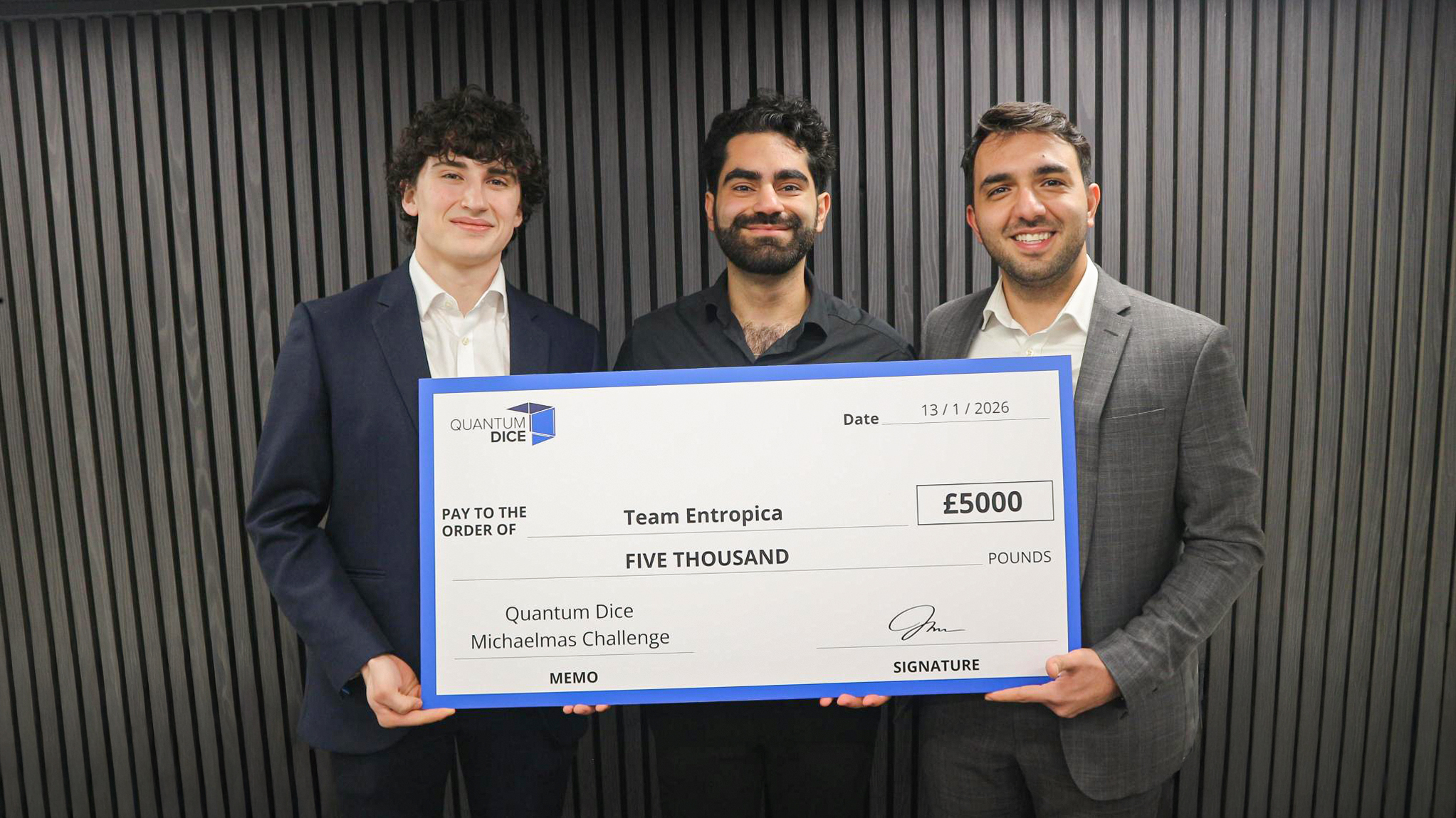 Team Entropica with their prize cheque